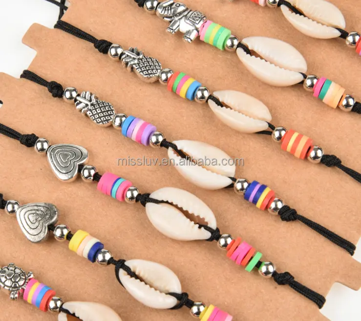 customized rainbow color beads cowrie shell hawaii bracelets turtle starfish shell ocean sea beach bracelets summer bracelets