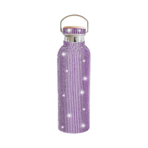 Sparkling Full Rhinestone Insulated <b>Bottle</b> 500ml Portable Stainless <b>Steel</b> Water <b>Bottle</b> With Bamboo Lid & Handle - Product Image 2
