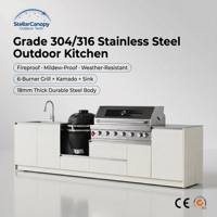Barbecue extérieur moderne en acier inoxydable 304/316 avec hauteur réglable, revêtement poudré, gaz naturel, cuisine extérieure, armoire de bar et évier