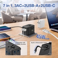 Adaptateur de voyage universel Wontravel 3AC EU/Inde/US avec câble rétractable, chargeur mondial 45W, cordon