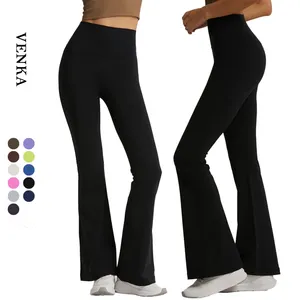 Pantaloni a zampa di Yoga per Fitness da donna alla moda pantaloni con sensazione di Nude in Nylon a vita alta senza Leggings svasati da donna in prima linea