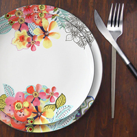 Ensemble de vaisselle en céramique florale vibrante, assiettes et bols, vaisselle en porcelaine avec papillons dessinés à la main pour la cuisine et la décoration bohème de la maison, et idéal pour offrir