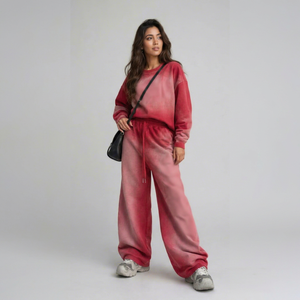 Conjunto Deportivo 2 en 1 para Mujer Peaceetik, Invierno, Lavado Ácido, Cuello Alto, Manga Larga, Estampado de Letras, Pantalones Deportivos Holgados con Cierre - Product Image 1