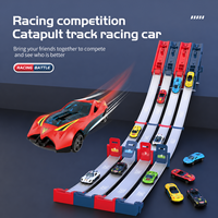 Circuit de course à catapulte 1 voie avec 2 mini-voitures en alliage, jouet de lancement par gravité à assembler soi-même pour enfants