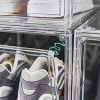 Organisateur Pliable de Chaussures en Plastique, Rangement Clair Portable, Meuble à Chaussures Empilable, Boîte à Baskets avec Porte Magnétique
