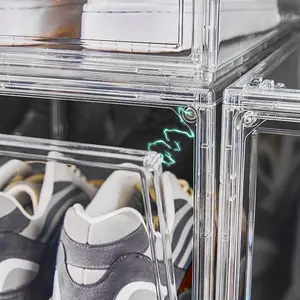 Caixa de plástico personalizada para sapatos, organizador dobrável para sapatos, porta-sapatos portátil transparente com porta