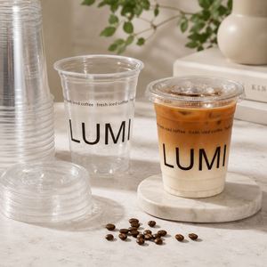 Vasos Desechables de Plástico PET con Tapas Planas, Impresión Personalizada, para Café Helado, Latte, Té con Leche, Bebidas para Llevar, Empaquetado para Cafeterías, OEM - Product Image 6