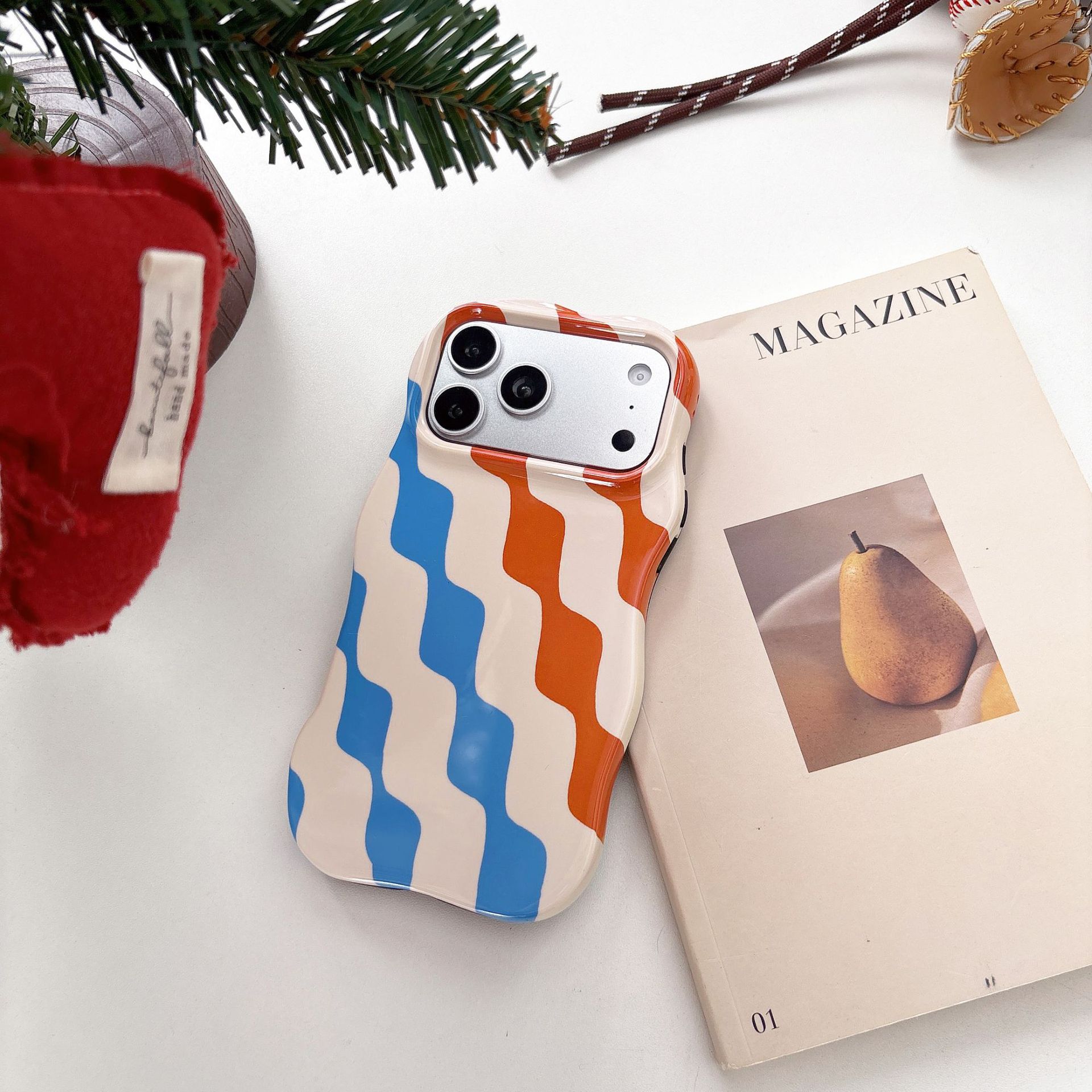 Wavy Film Blue, Orange, and White Stripe