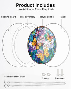 Attrape-soleil en verre teinté, motif papillon floral, en cristal artificiel, puzzle rond, décoration suspendue pour fenêtre, pour mariage, extérieur et usage domestique - Product Image 3