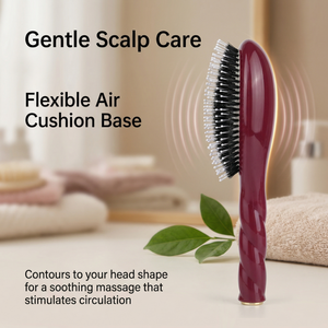 Glossy Spiral Handle Air Cushion Paddle <strong>Brush</strong> - Boar Bristle &amp; Nylon <strong>Detangling</strong> <strong>Brush</strong> OEM Private Label Wholesale - Product Image 4