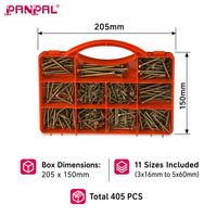Assortiment de vis pour aggloméré 405 pièces, en acier au carbone zingué jaune, haute qualité, coffret d'outils