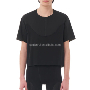 T-shirt da corsa da uomo in microfibra a rete, elasticizzato in 4 direzioni, ad asciugatura rapida, con controllo dell'umidità, mezza zip posteriore, tasca rinfrescante, anti-sfregamento, OEM - Product Image 2
