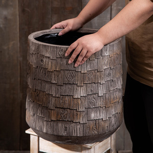 Style moderne écorce de vent soyeuse texturé <span class=keywords><strong>grand</strong></span> <span class=keywords><strong>Pot</strong></span> de fleur trous inférieurs jardinage extérieur café plantes vertes paradis des oiseaux <span class=keywords><strong>citronnier</strong></span> - Product Image 4
