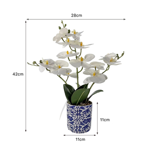 Orquídea Phalaenopsis Artificial Realista Hecha a Mano en Maceta Azul y Blanca para Decoración de Bodas y Hoteles, Decoración de Sala de Estar - Product Image 3