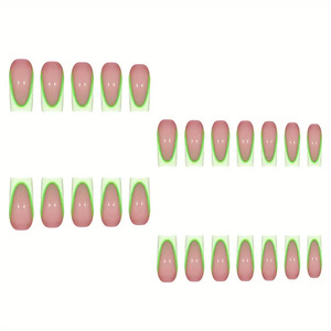 Vente chaude Cool Vert Détachable Nail Art 24pcs Moyen Carré Portable Ongles Artificiels Style Français <span class=keywords><strong>Faux</strong></span> Ongles - Product Image 2