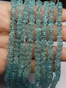 พลอยอะความารีนสีน้ำเงินเข้มธรรมชาติ รูปฟักทองและเมลอน ขนาด 4-7 มม. เม็ดพลอยแกะสลักลายพิเศษสำหรับทำเครื่องประดับ - Product Image 2