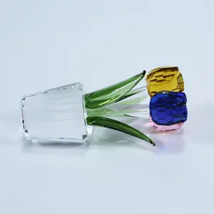 Décoration de mariage personnalisée fleur en verre en cristal clair décoration de la maison fleur en cristal avec boîte cadeau artisanale pour souvenir