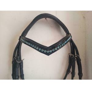 Reasonable Prices LLT Equestrian Dressage Bridle <b>Blue</b> Stone Chain V DD Leather Brow Band Noseband Full-Cob- - Product Image 3