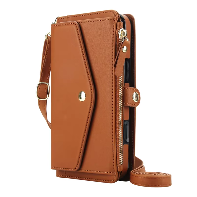 Detachable Magnetic PU Phone Case for iPhone 18 Pro Max/17 Pro/17 Air/16/15/14 with Zipper Wallet Crossbody & Wristlet Straps