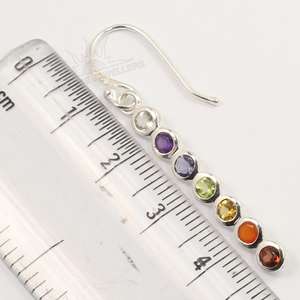 Nouveauté Boucles d'oreilles pendantes multi-pierres Chakra de guérison Argent sterling 925 Pierres précieuses multicolores naturelles Fête - Product Image 3