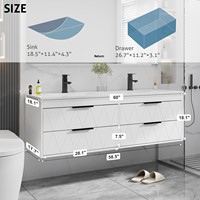Meuble-lavabo moderne flottant à fermeture douce de 24, 30, 36, 48, 60 pouces avec double vasque, robinet et drain – Vente en gros