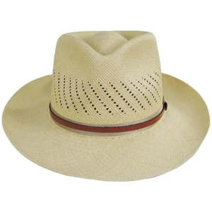 Chapeau Fedora Panama unisexe en paille ventilée avec bande en cuir, large bord, chapeau de soleil d'été pour hommes et femmes - Product Image 2
