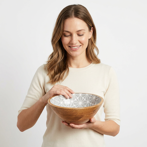 Ensemble de bols en bois massif écologiques, artisanat indien imprimé sur mesure, design moderne et luxueux, passe au lave-vaisselle, pour la table à manger - Product Image 1