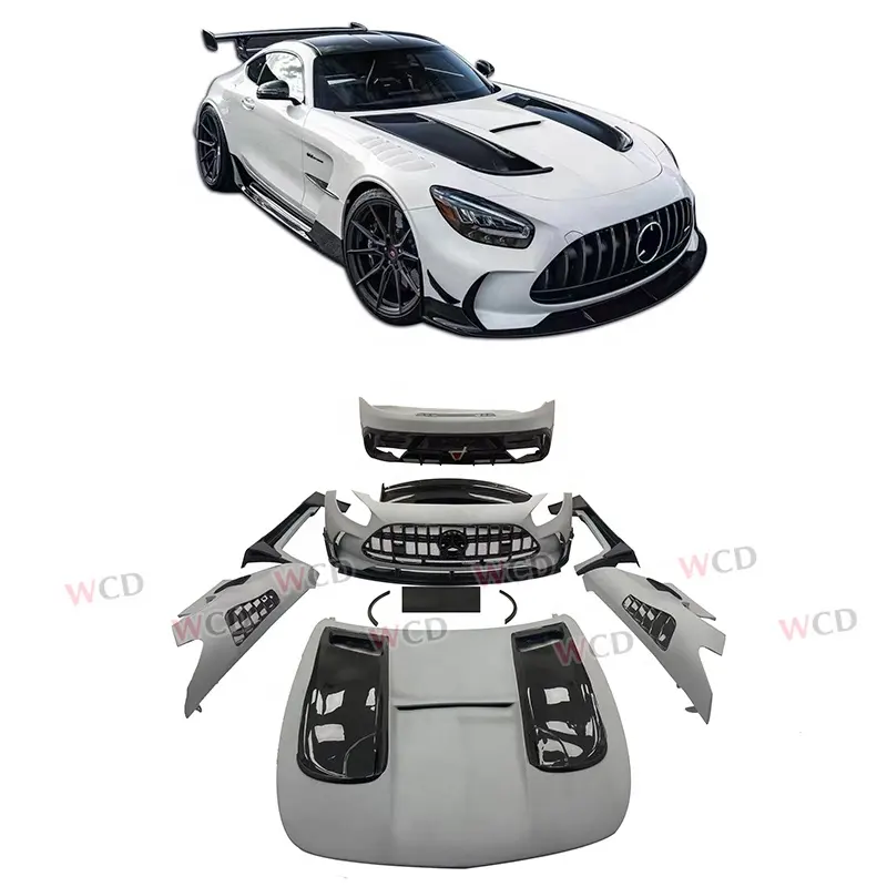 Benz AMG için GT GTC GTS BS bodykit modifiye siyah serisi stil yarım karbon Fiber araba ön tampon çene komplesi arka tampon