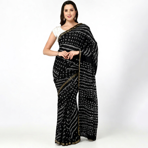 Sari de Seda Artística Premium, Sari Étnico Tradicional de Diseñador para Mujer, para Bodas, Festivales y Fiestas, con Pallu Rico - Product Image 1