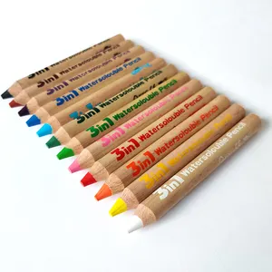  Crayon de cire soluble dans l'eau, 3 en 1, 120 mm de long, 8 mm de diamètre, Jumbo aiguisé, personnalisé, en bois, Jumbo aiguisé