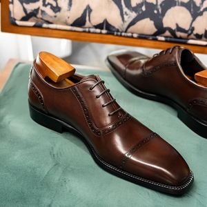 Chaussures habillées de luxe en cuir véritable à bout carré pour hommes – Élégantes pour affaires et mariages, légères, respirantes, à lacets, style Oxford - Product Image 2