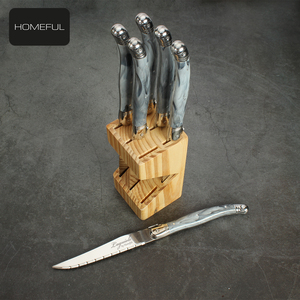 Ensemble <span class=keywords><strong>de</strong></span> couteaux à steak <span class=keywords><strong>de</strong></span> haute qualité, six pièces, design moderne avec manche en plastique ABS et plateau en bois, pour usage domestique - Product Image 3