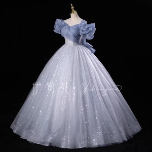 Elegant Long Stage Solo Dress Puffy Skirt Women Adult Performance Wear Solid Color Vocal Examination Attire - Product Image 4