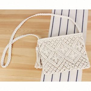 Bolso de hombro de algodón con borlas y asa tejida, estilo vintage, para vacaciones de verano, viajes, playa, de paja, venta al por mayor - Product Image 3