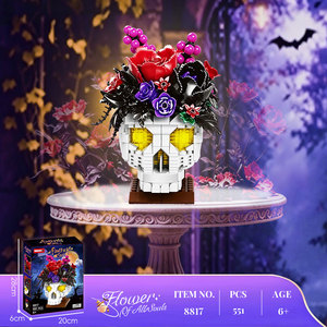 WOMA TOYS (8817) Blocs <span class=keywords><strong>de</strong></span> construction Fleur des Tous les Âmes Crâne, Briques Bouquet <span class=keywords><strong>de</strong></span> Roses Halloween, Décoration Créative, Cadeau <span class=keywords><strong>de</strong></span> Fête, Jouet - Product Image 2