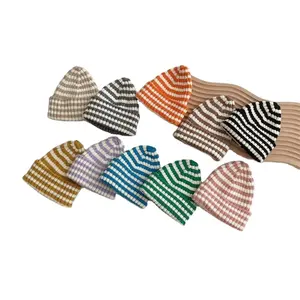 High Quality Unisex Winter Kids Knitted Cashmere Striped Beanie With Custom Embroidered Logo Hats For Toddlers Babies Children