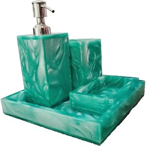 PARIJAT HANDICRAFT 4-Piece Green Resin Bathroom <b>Set</b> Complete Collections Accessories Including <b>Soap</b> Dispenser Toothbrush Holders - Product Image 3