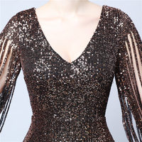 16637 # Neues Kaffee-Gold Langärmliges Paillettenbesetztes Meerjungfrau-Abendkleid Luxuriöse Abendkleider aus Dubai Arabisch