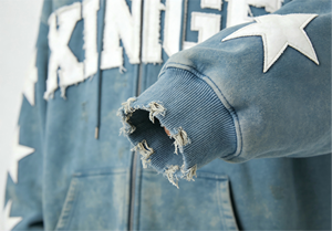 Sudadera con capucha personalizada con parche de estrella, estilo vintage, lavada y desgastada, con cremallera, para hombre, estilo urbano. - Product Image 4