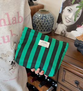 Bolsa de Cosméticos Portátil Personalizada con Rayas, Bolsa de Aseo Grande de Lona de Algodón Ecológica, Bolsa de Maquillaje - Product Image 4