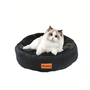 Cuccia Rotonda per Animali Domestici Yommy, Nido in Peluche per Cani e Gatti, Nero S M L, Impermeabile con Fondo Antiscivolo - Product Image 1