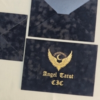 Enveloppes de cartes de tarot en velours noir premium C5 C6 avec impression ailes et croissant de lune dorés, sceau de cire, cartes de vœux et de remerciement