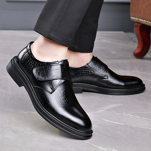Men's Genuine Leather Oxfords Round Toe <b>Hook</b> Loop Soft Sole Office Career Dress <b>Shoes</b> Autumn Solid Color Business Formal Wear - Product Image 3