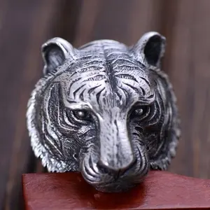 Dominando personalizado real 925 prata esterlina, tigre cabeça anel thai prata homens jóias tigre