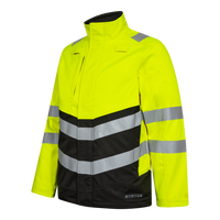 Veste de travail imperméable haute visibilité en softshell jaune fluorescent, doublée de polaire extensible, avec éléments réfléchissants