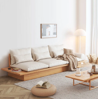 Japanischer Chesterfield-Ecksofa aus Massivholz für Wohnzimmer, kleine Wohnung, einfache Aufbewahrung, Dreisitzer-Plattformsofa aus Stoff