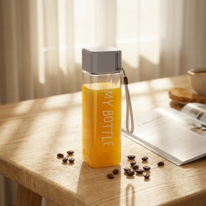 Custom Logo 480ml PS PC <strong>Plastic</strong> <strong>Drinking</strong> <strong>Bottle</strong> Transparent Portable Cheap square Juice Tumbler Sports Water <strong>Bottle</strong> with Lid - Product Image 4