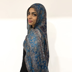 Ultimo Modello Sharut di Hijab <span class=keywords><strong>Elegante</strong></span> in Chiffon con Stampa Floreale <span class=keywords><strong>Blu</strong></span>, Morbido e Traspirante per Donne Musulmane - Product Image 2