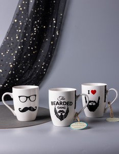 Mug en céramique amusant à motif de barbe de dessin animé - Réutilisable, compatible lave-vaisselle et micro-ondes, capacité 301-400 ml, Retour à l'école - Product Image 1