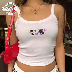 OEM ODM Débardeur brodé personnalisé avec la phrase « I Put The BI In Bitch », Débardeur dos nageur, Débardeur à bretelles spaghetti, Y2K, pour filles stylées, Fierté LGBTQ - Product Image 2